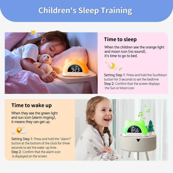 Colorful Kids Sleep Training Alarm Clock with Night Light and