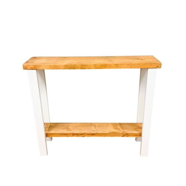 Del Hutson Designs Small Walnut/White Rectangle Wood Console Table with Storage, 37 in.