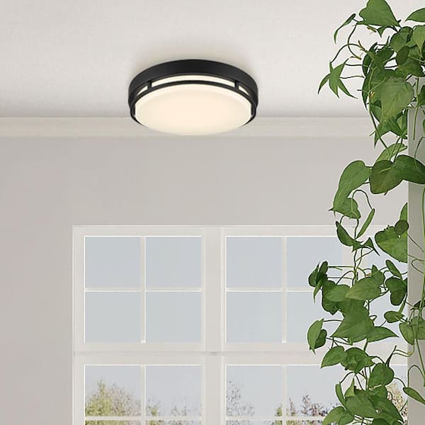 EnviroLite Noble 10 in. Contemporary Matte Black Selectable CCT Integrated LED Flush Mount for Kitchens