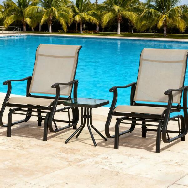 3-Piece Metal Outdoor Glider Chair Set, Smooth Rocking Patio Seating Set for Porch, Balcony, Garden & Family Relaxation