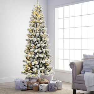 7.5 ft. White Pre-Lit Hinged Artificial Christmas Tree with Remote Control Lights
