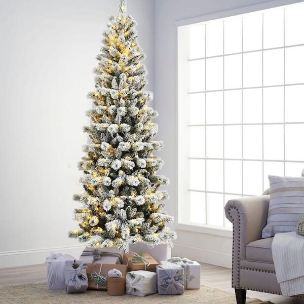 7.5 ft. White Pre-Lit Hinged Artificial Christmas Tree with Remote Control Lights