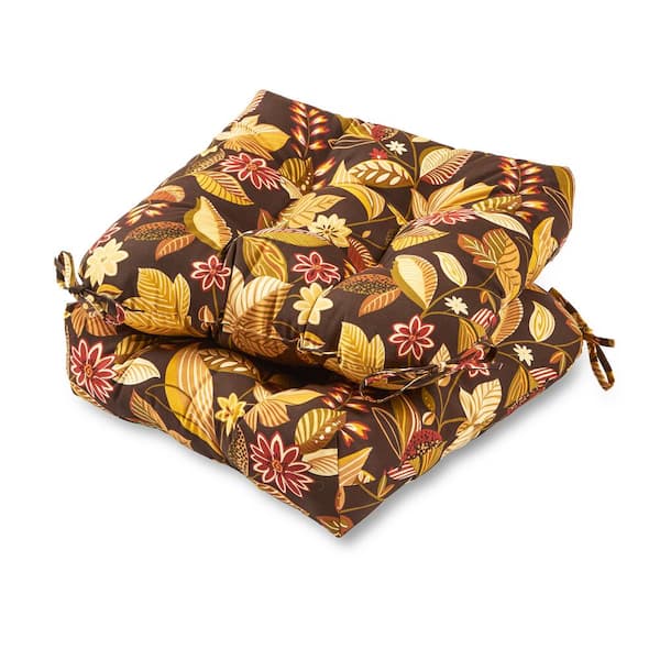 Greendale Home Fashions Timberland Floral 20 in. x 20 in. Tufted Square Outdoor Seat Cushion (2-Pack)