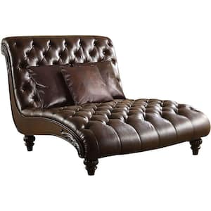 Brown Leather Upholstered Chaise with 3-Pillows
