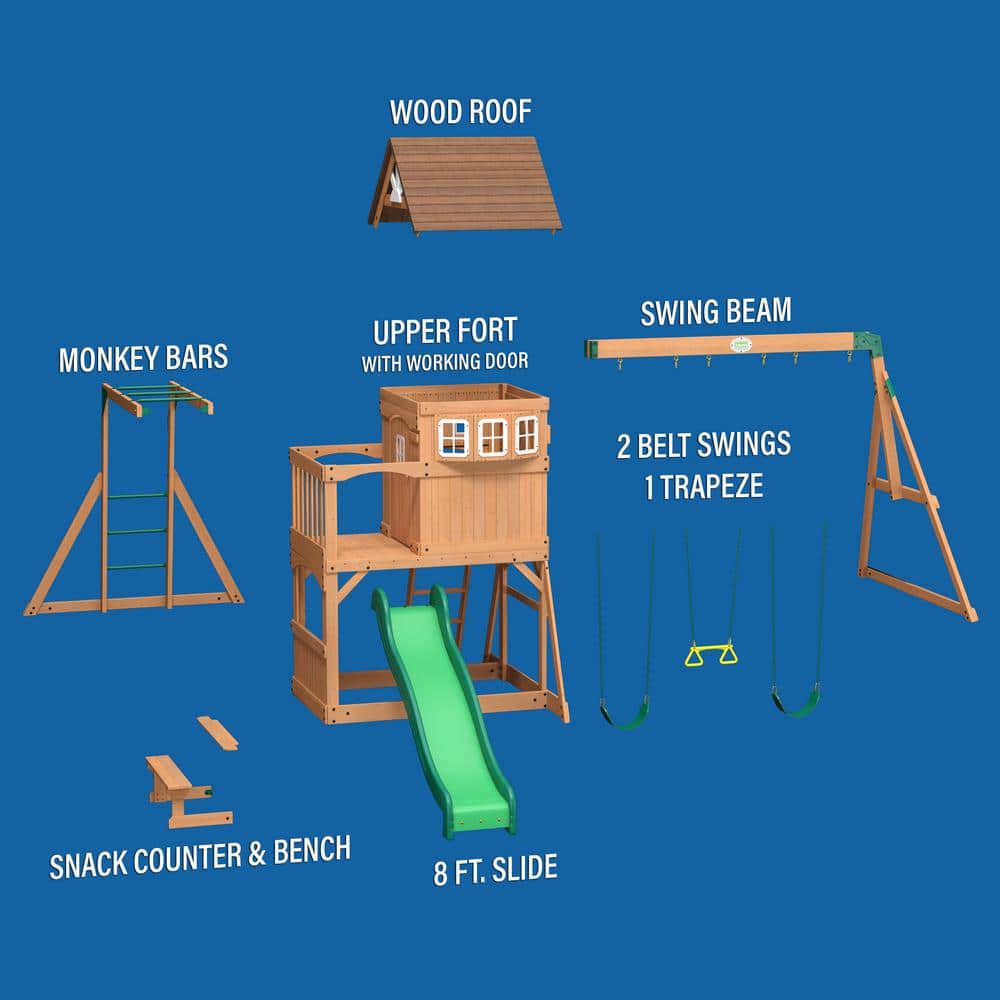 Montpelier Cedar Wood Swing Set with Slide and Monkey Bars