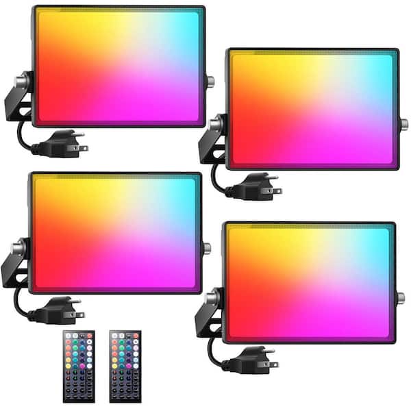 BIBIVIS (4 Pack)50W Black Hardwired Color Changing Integrated LED RGB Landscape Flood Light 2700K Warm White IP66 Stage Lighting