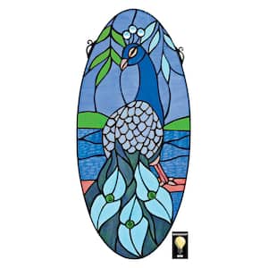 Majestic Peacock Oval Stained Glass Window Panel