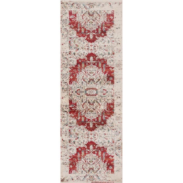 SUPERIOR Marquis Red 2 ft. 7 in. x 8 ft. Modern Farmhouse Medallion Polypropylene Area Rug