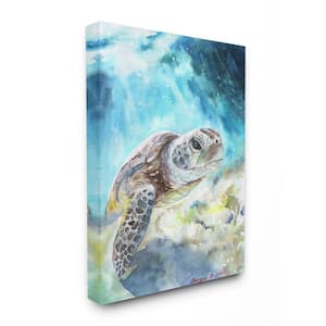 16 in. x 20 in. "Sea Turtle Ocean Blue" by George Dyachenko Canvas Wall Art