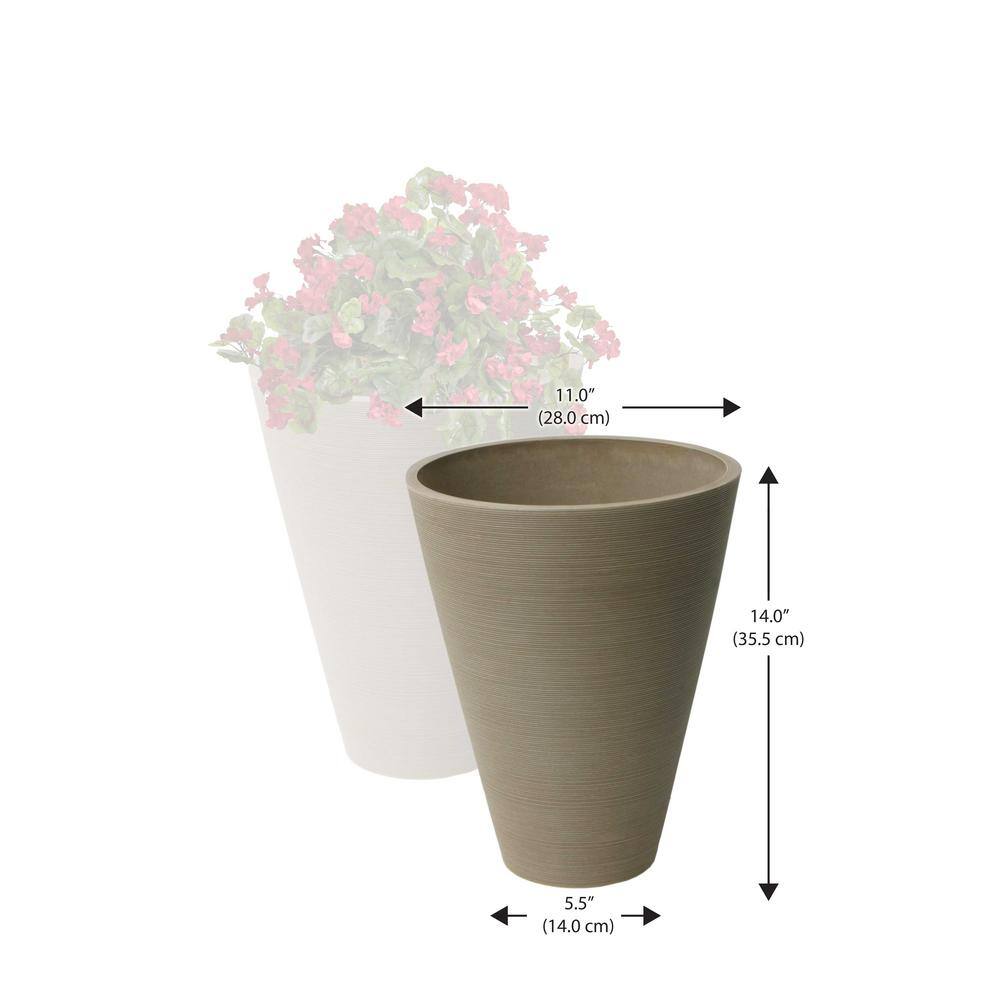 Taupe Composite Resin Round Taper Ribbed Planters, 14-Inch, Set of 2