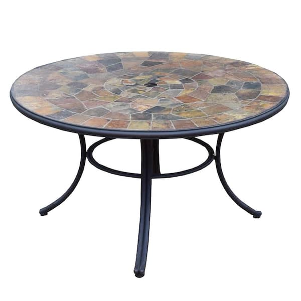 Oakland Living Dark Bronze Round 42-in Outdoor Patio Stone Slate Table Top with Steel Frame