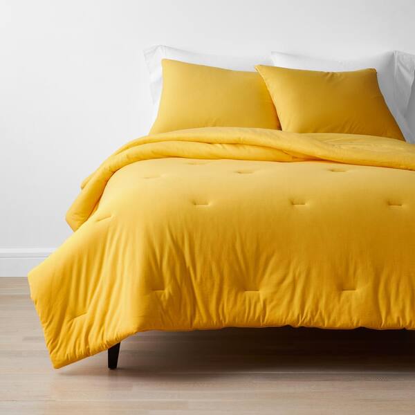 The Company Store Company Cotton 3-Piece Yellow Cotton Jersey Knit Queen Comforter Set