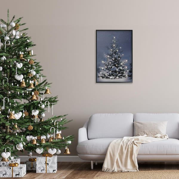 Snowy Nighttime Christmas Tree by Lori Deiter Black Framed Nature Giclee Art Print 30 in. x 20 in.