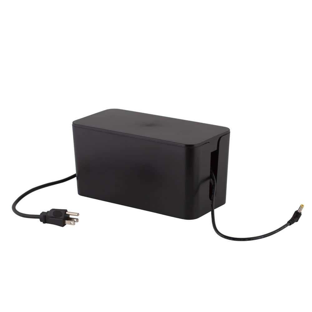 Black Rectangular Lidded Cable Organizer Storage Bin Set