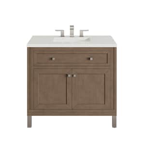 Chicago 36.0 in. W x 23.5 in. D x 33.8 in. H Single Bathroom Vanity Whitewashed Walnut and Lime Delight Quartz Top