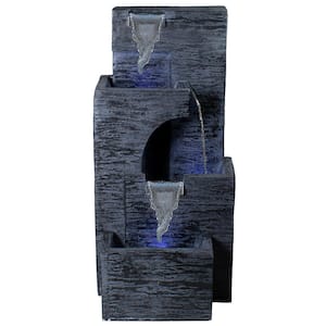 32.25 in. Black and Gray Lighted 3-Tier Outdoor Garden Water Fountain