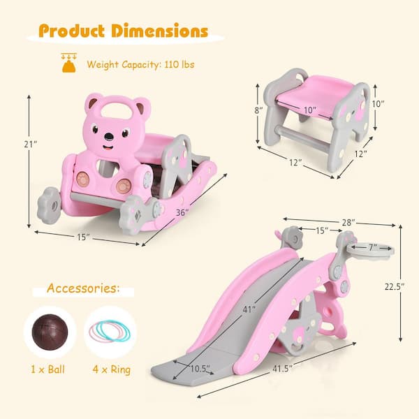 Costway 4-in-1 Rocking Horse and Slide Set Toddler Slide Playset