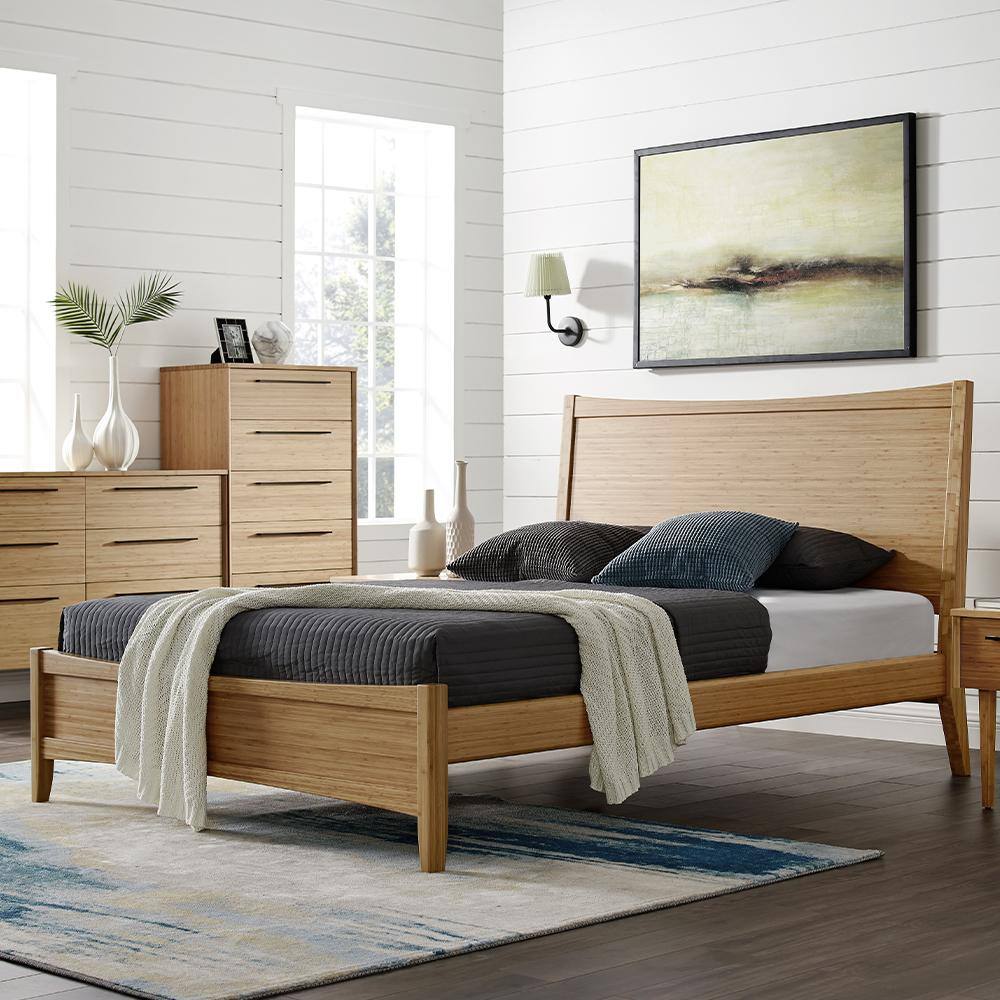 Eco Ridge Willow Honey-Gold King Bamboo Upholstered Bed with Slats