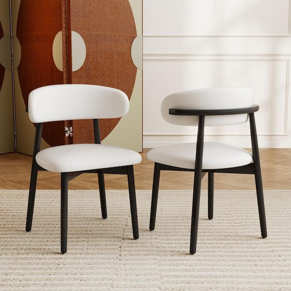 Set of 2, Upholstered Faux Leather Dining Chair with Wood Legs in Black