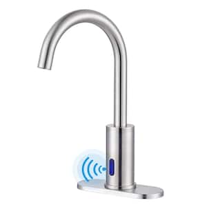 Battery-Powered Commercial Touchless Single Hole Bathroom Faucet with Deck Plate in Brushed Nickel