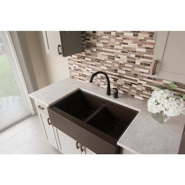 Karran Retrofit Farmhouse Apron Front Quartz Composite 34 in. Double Bowl Kitchen  Sink in Grey QAR-750-GR - The Home Depot