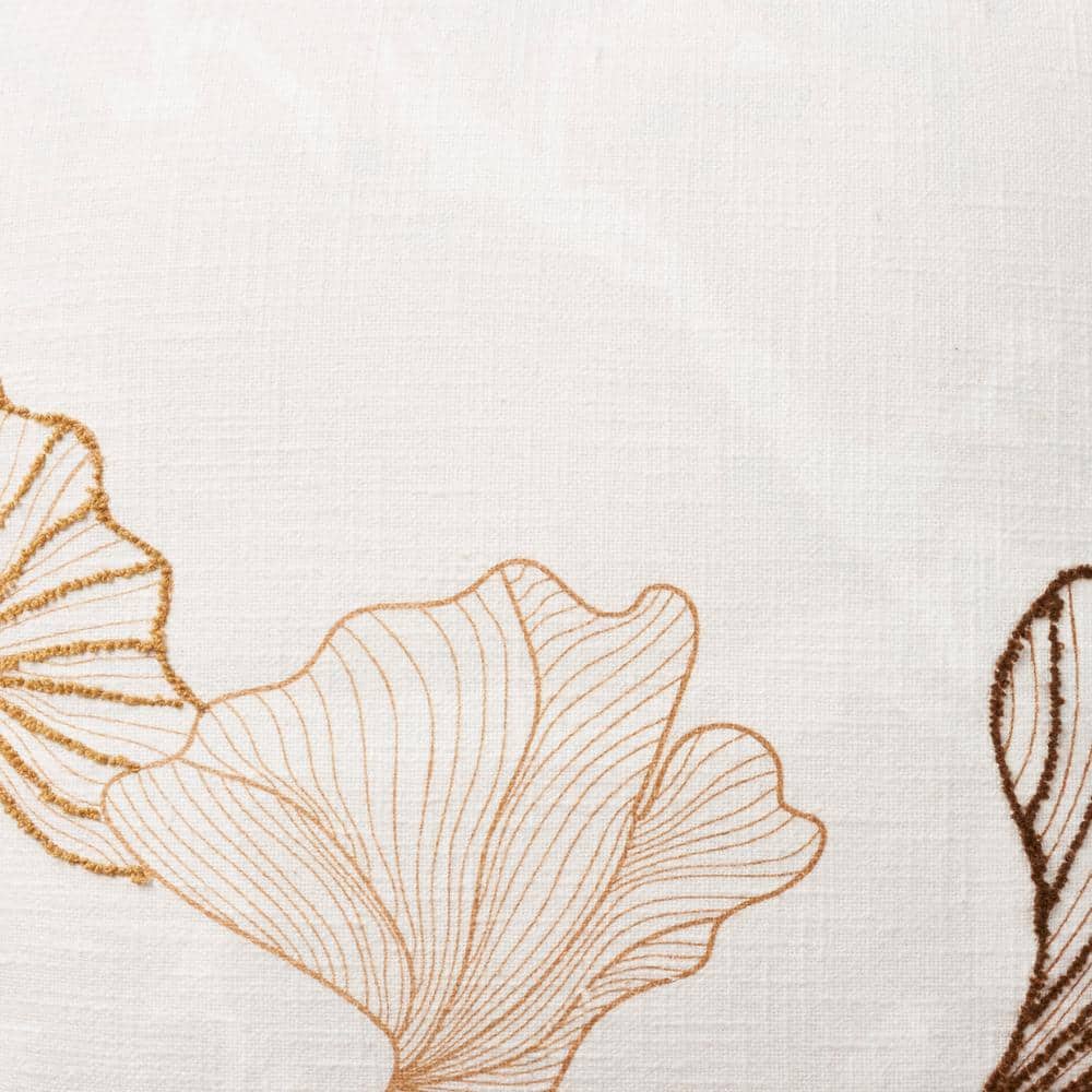 Embroidered Cotton Fan Leaf 18" Square Throw Pillow