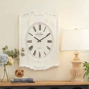 22 in. x 31 in. White Wood Carved Distressed Floral Wall Clock