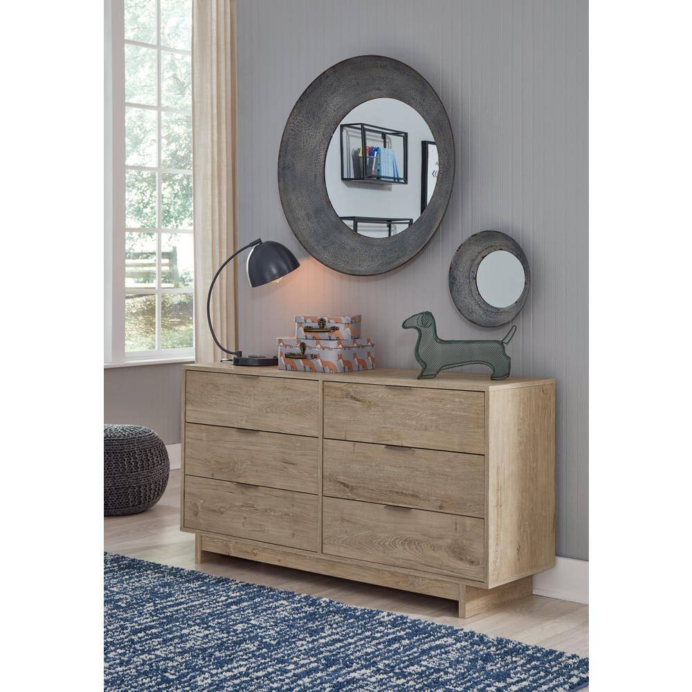 Light Brown 6-Drawer Engineered Wood Dresser