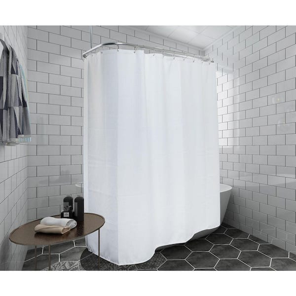 180 in. x 70 in. White Waffle Weave Clawfoot Tub Shower Curtain Wrap Around with 36-Hooks Set