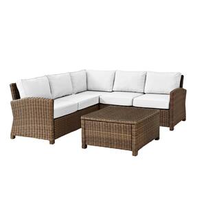 Bradenton Weathered Brown 4-Piece Wicker Outdoor Sectional Set with Sunbrella White Cushions