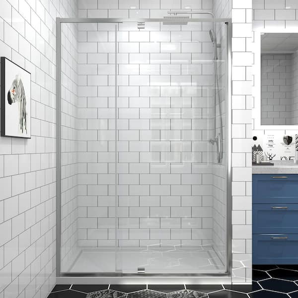 44 in. - 48 in. W x 71 in. H Pivot Framed Shower Door in Chrome with 1/4 in. SGCC Clear Glass
