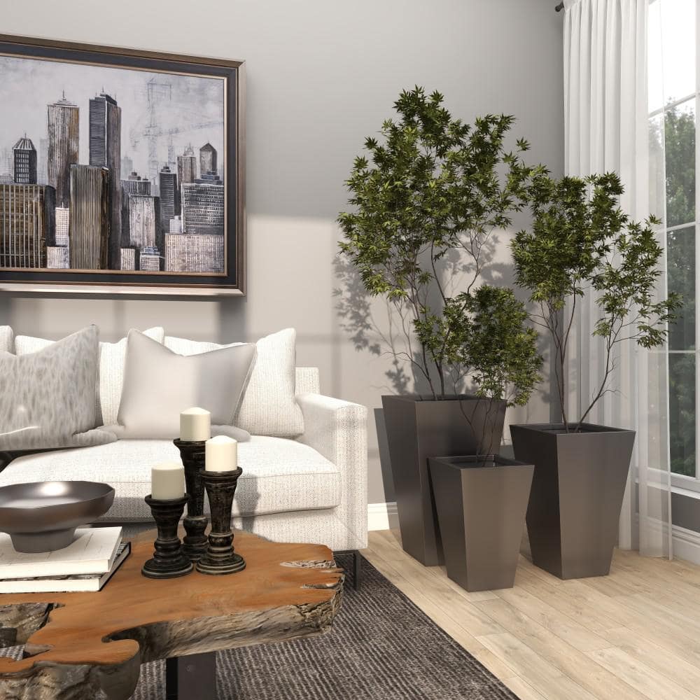 Gray Iron Trapezoidal Indoor/Outdoor Planter Set of 3