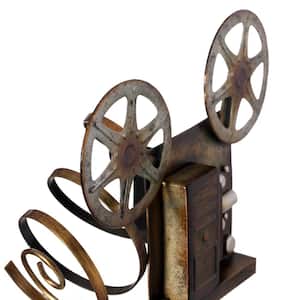 Decorative Vintage Single-Bottle Bronze Metal Film Projector Wine Wine Rack for Tabletop or Countertop