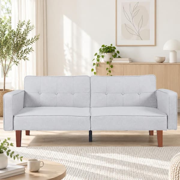 WONDER COMFORT 68 in. Light Gray Soft Linen Twin Size Convertible