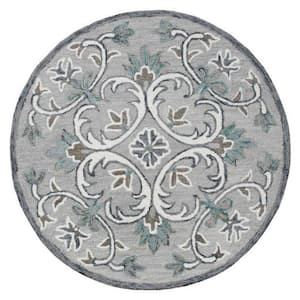 Bernadette Taupe/Gray/Blue/White 4 ft. Round Area Rug