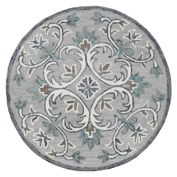HomeRoots Bernadette Taupe/Gray/Blue/White 4 ft. Round Area Rug