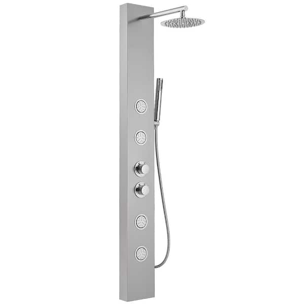4-Jet Rainfall Shower Panel System with Rainfall Waterfall Shower Head and Shower Wand in Chrome Nickel