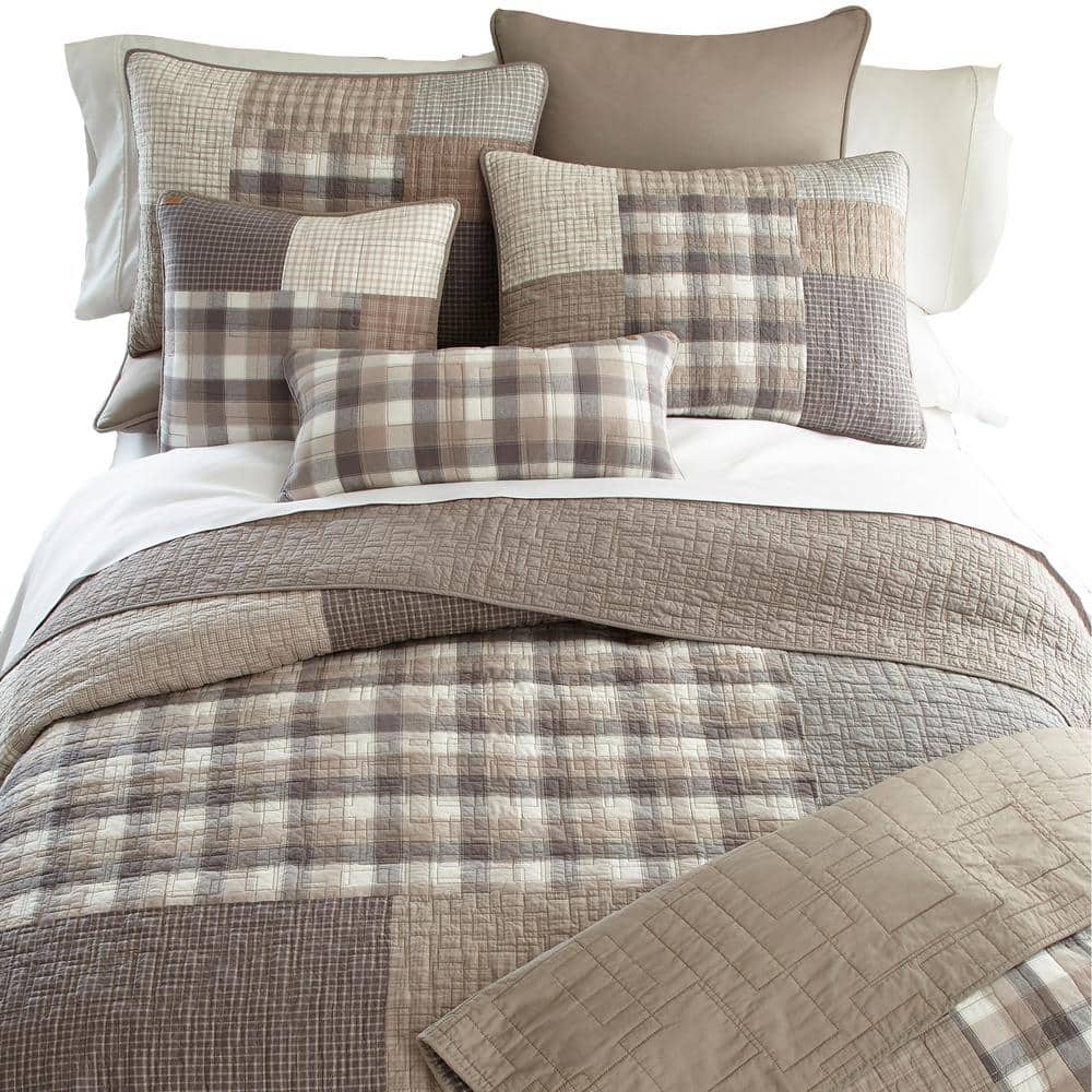 Modern Gray Cotton King Quilt Set with Reversible Patchwork Design