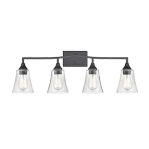 Caily 32.5 in. 4-Light Matte Black Vanity Light with Clear Glass Shade