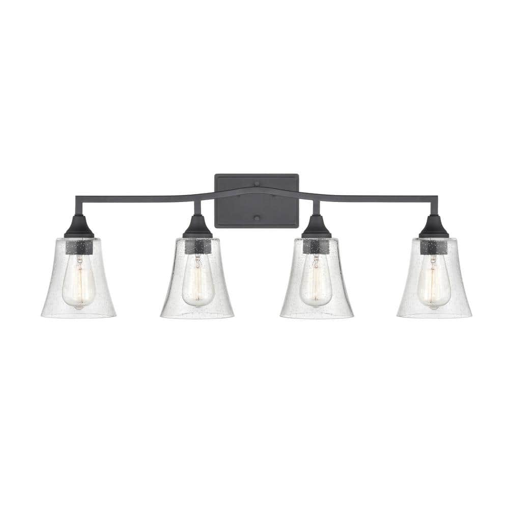 Matte Black 4-Light Vanity Fixture with Clear Glass Shades