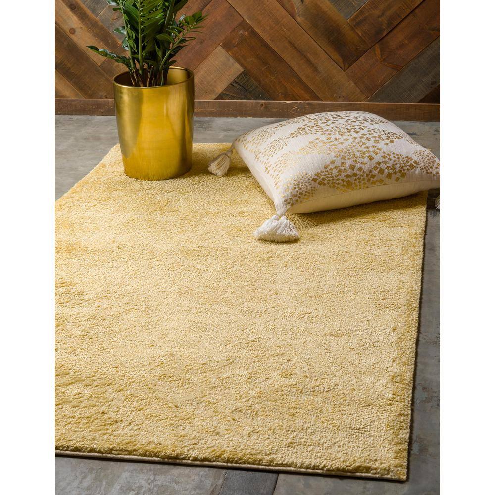 Yellow Rectangular Easy Care Shag Area Rug
