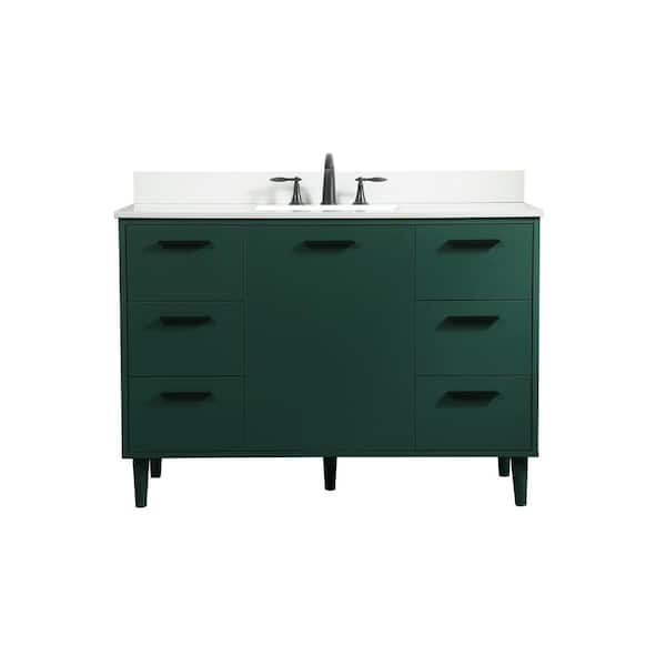 Unbranded Simply Living 48 in. W x 22 in. D x 34 in. H Bath Vanity in Green with Ivory White Engineered Marble Top