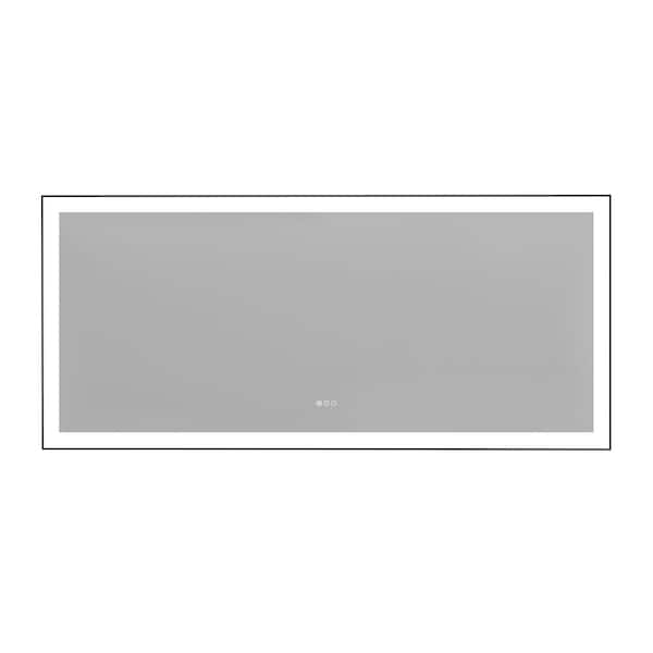 72 in. W x 32 in. H Large Rectangular Framed Anti-Fog Wall-Mounted LED Bathroom Vanity Mirror in Tempered Glass