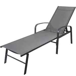 Gray 2-Piece Metal Adjustable Outdoor Chaise Lounge Recliner Patio Lounge Chair with Lumbar Pillow