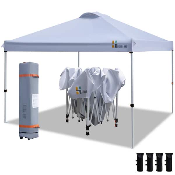 FORCLOVER 10 ft. x 10 ft. White Pop Up Canopy, Portable Folding Instant Canopy Tent with Roller Bag, 4 Sand Bags