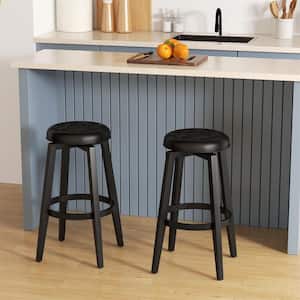 30 in. Black Wood Swivel Bar Stool with Upholstered Seat (Set of 2)
