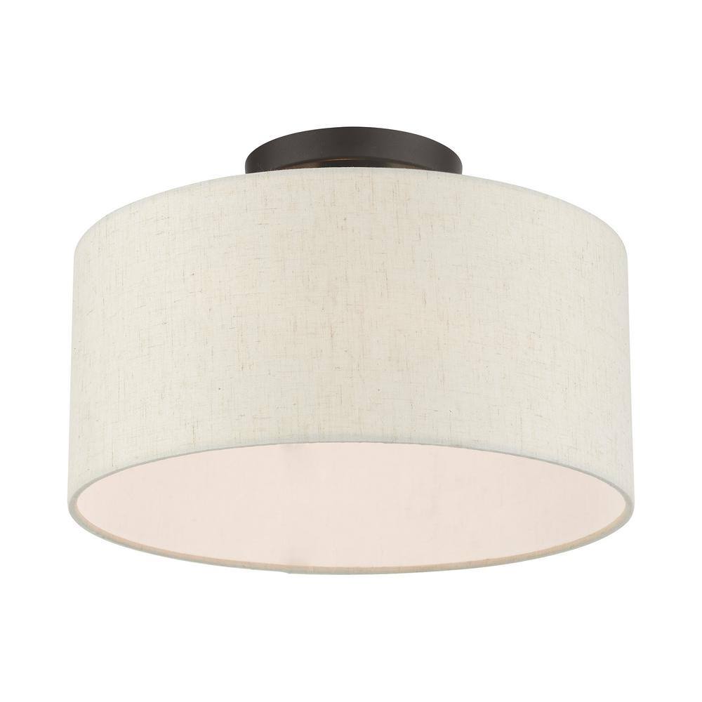 English Bronze Drum Shade Semi Flush Mount Light