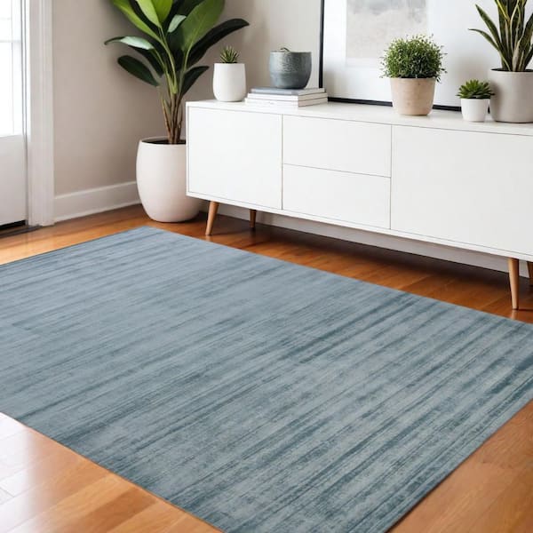 4 ft. x 6 ft. Light Blue And Dark Blue Striped Hand Woven Area Rug