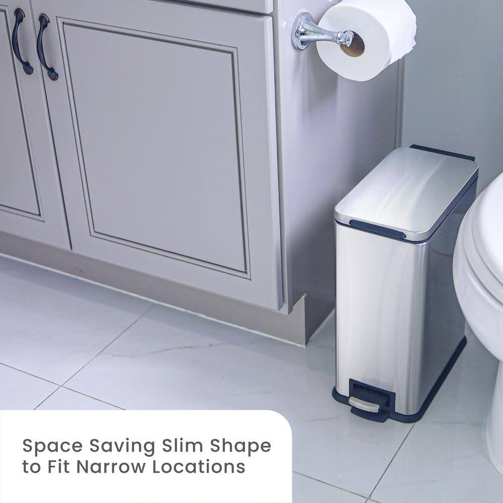 Slim Stainless Steel Step-On Trash Can Set, 8 and 2.5 Gallon, Silver