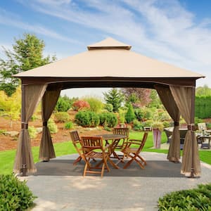 9 ft. X 13 ft. Outdoor Steel Gazebo with 2-tier Waterproof Polyester Canopy and Mosquito Netting for Patio Garden Lawns